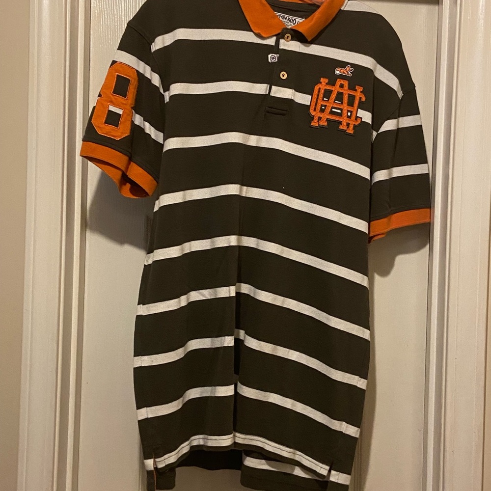Akoo Olive and Orange Striped Polo Shirt